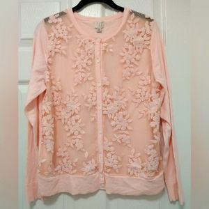 A New Day Cardigan - Pale Pink w/ Floral Embroidery size Large + matching tank